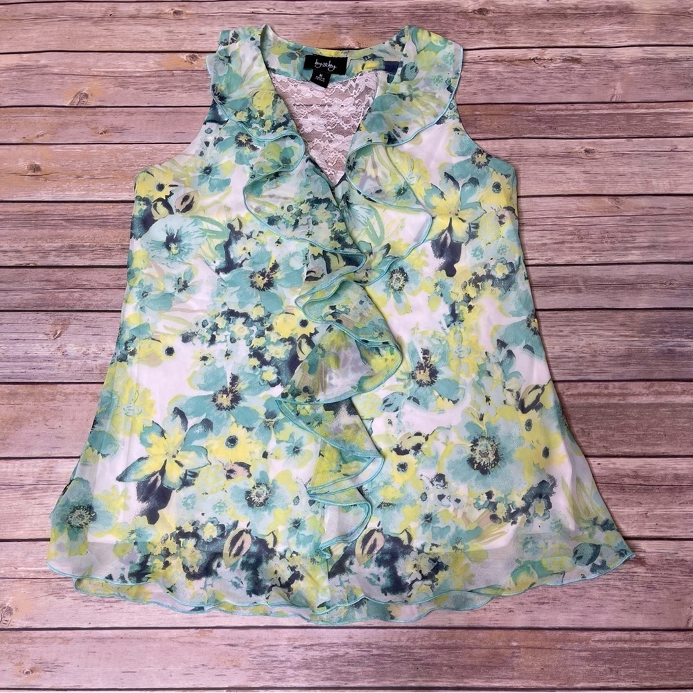 By & By by Amy Byer Green Sleeveless Top With Ruffles Size M Medium (Juniors)